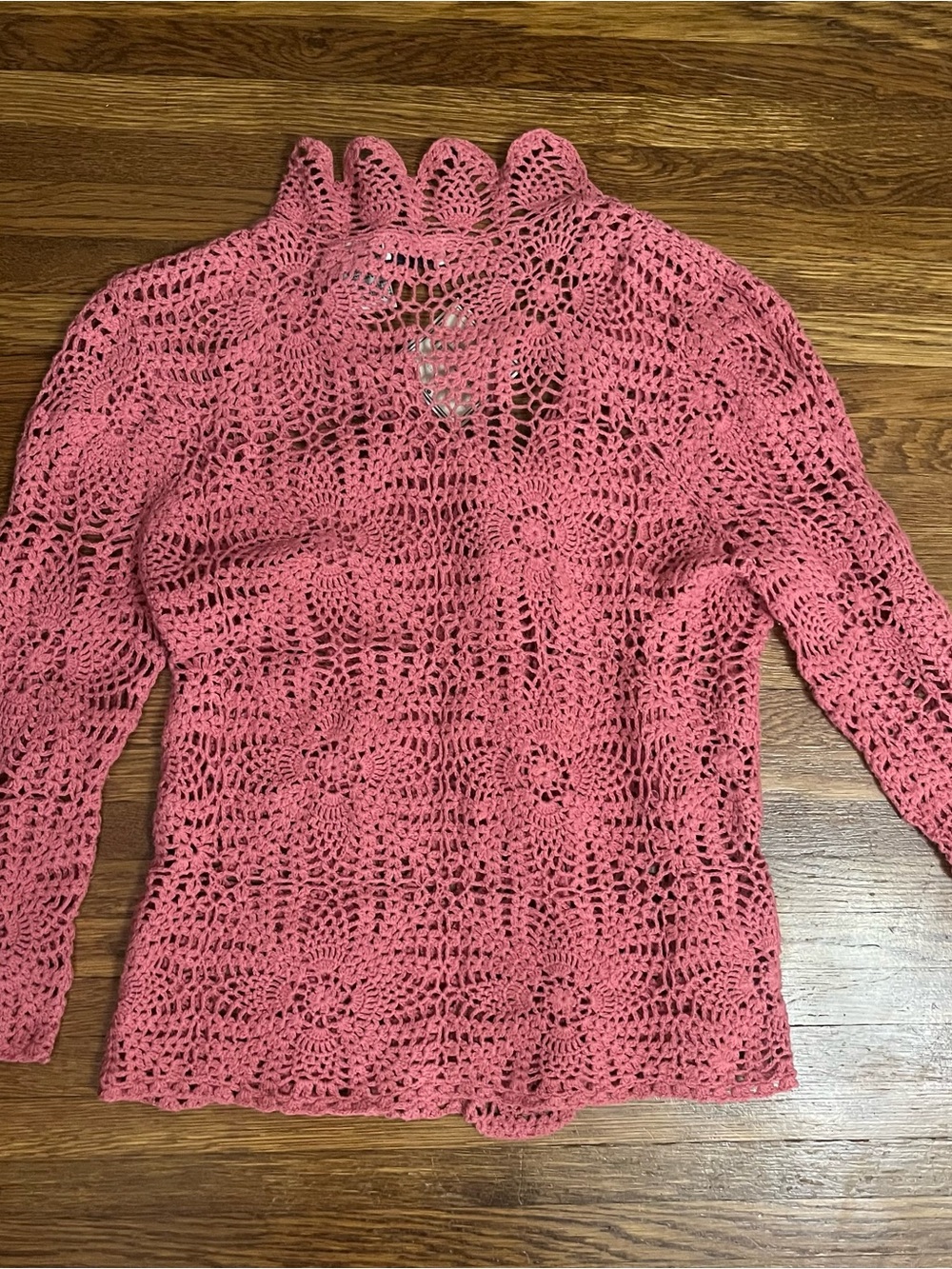 Y2k NWT Crochet cardigan ruffle sweater Rose mauve L boho cowgirl - Picture 6 of 8